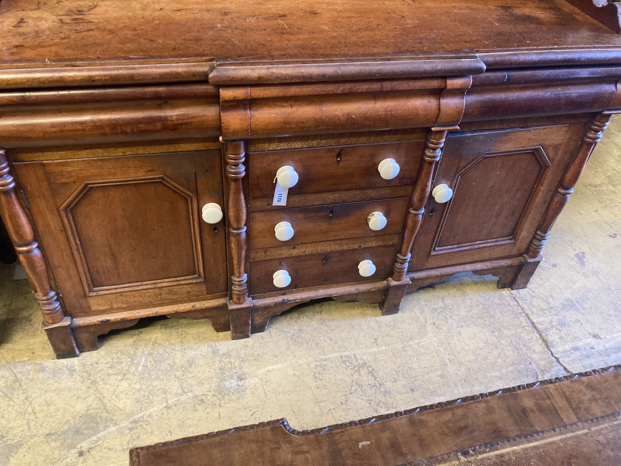 A Victorian North Country mahogany and pine breakfront dresser, width 165cm, depth 49cm, height 217cm